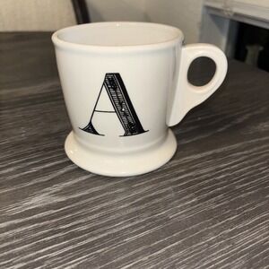 Anthropologie Coffee Mug Monogram "A" Cup White Black Letter